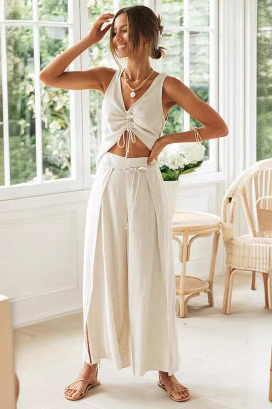 Short Sleeve Top Split Trousers Set | Dress In Beauty