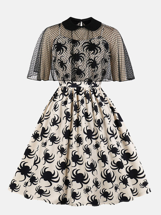 Women's Halloween Mesh Shawl & Spider Dress Midi Dresses women's mini dress