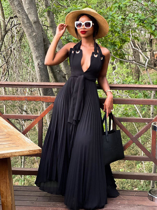 Halter Chiffon Pleated Dress women's dress by vivmom