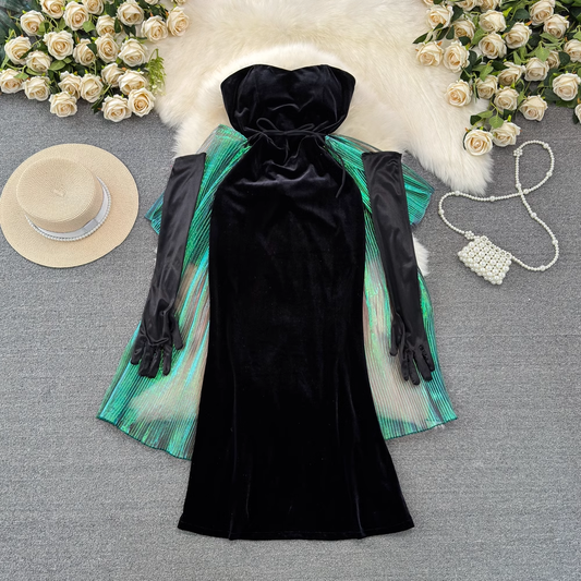 women's retro black velvet tube top bow bodycon dress bodycon dresses