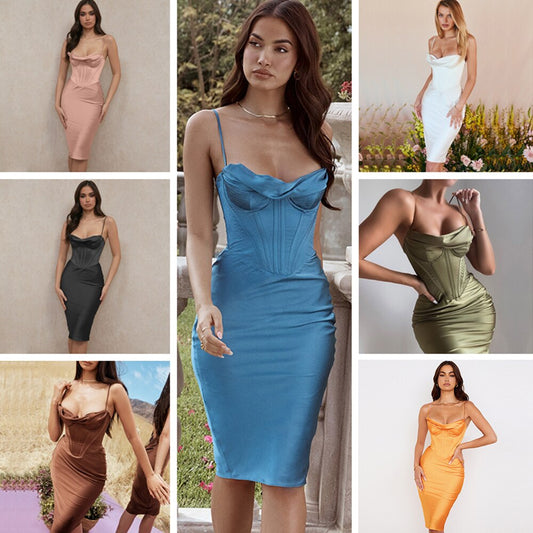 Double Layer Satin Bodycon Dress Women Party Dress White House of Cb Bodycon Dress Celebrity Evening Club Dress