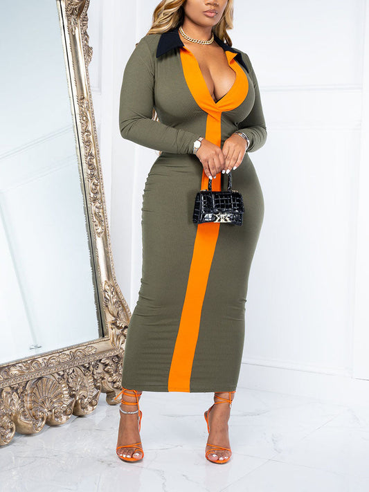 Color Block V Neck Dress women's dress by vivmom