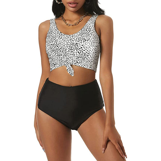 Scoop Neck Tropical Leaf Knotted Swimsuit