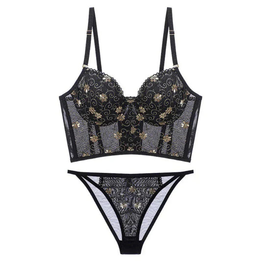 French Embroidery Lace Floral Lingerie Set