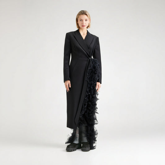 women's autumn niche asymmetrical suit dress spliced mesh high party dresses