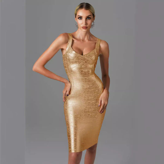 women's gold metallic sleeveless backless bodycon dress for evening parties bodycon dresses
