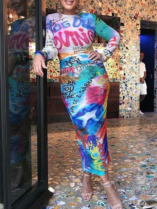 Graffiti Print Bodycon Maxi Dress women's dress by vivmom