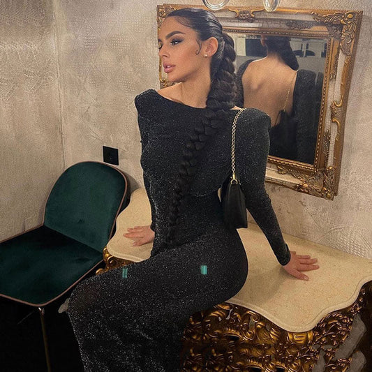 Women's Long Sleeve Open Back Cocktail Midi Dress Midi Dresses women's mini dress