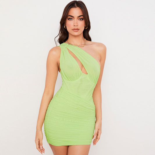 women's one shoulder cut out ruched mesh party mini dress party dresses
