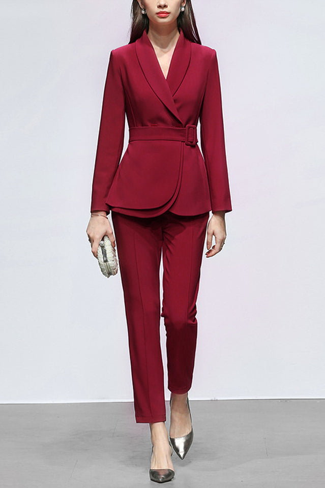 Lace Up Belt Waist Blazer Pants Suit | Dress In Beauty