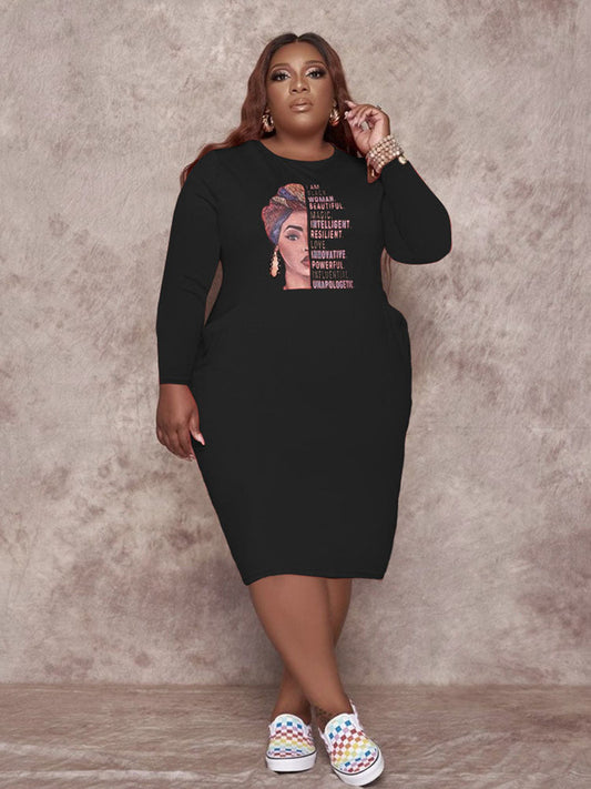 Women's Print O Neck Long Sleeve Sweatshirt Dress Midi Dresses women's mini dress