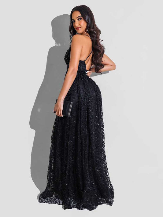 Women's Backless Spaghetti Strap Mesh Dress Dress