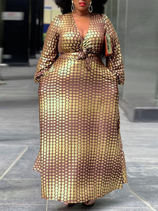 Casual V Neck Printed Maxi Dress women's dress by vivmom