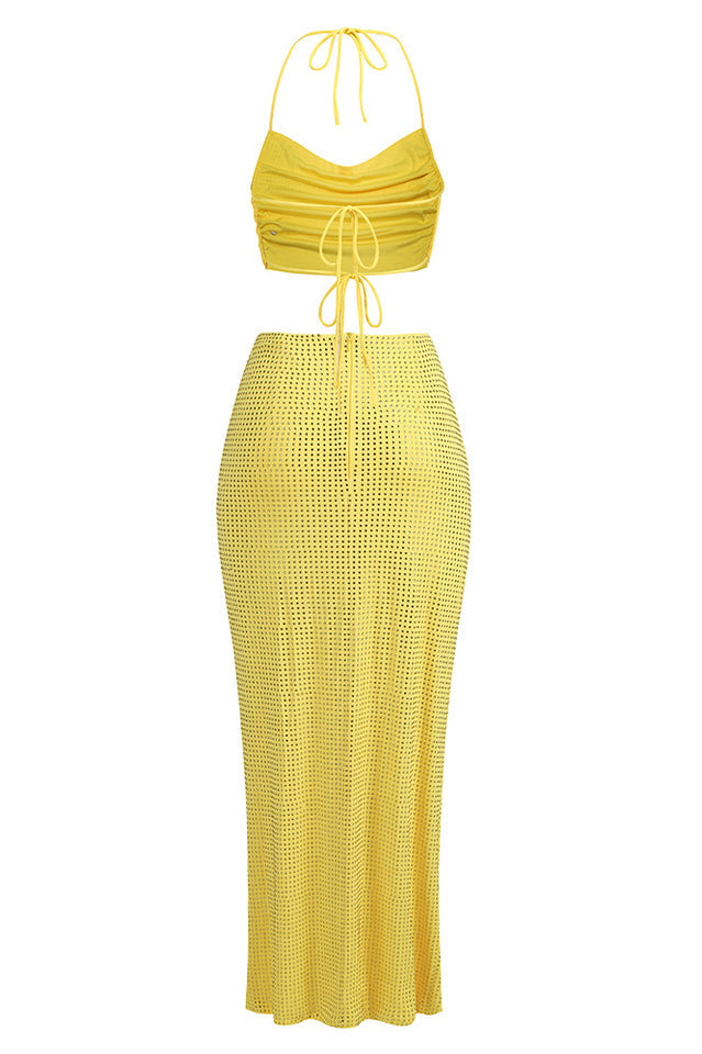 Solvia Halter Neck Pleated Diamond Set | Dress In Beauty