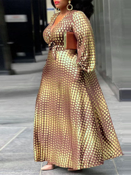 Women's Casual V Neck Printed Maxi Dress Dress