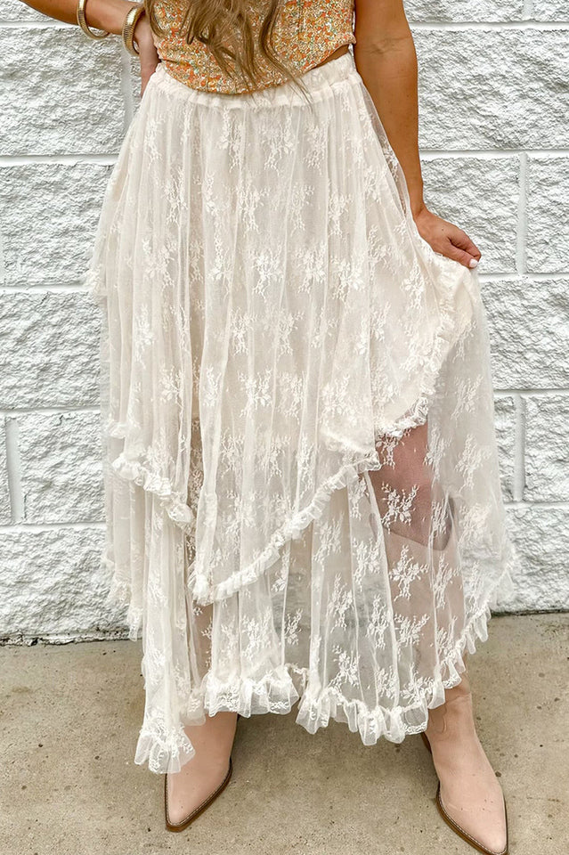 Lace Cascading Tiered Maxi Skirt | Dress In Beauty
