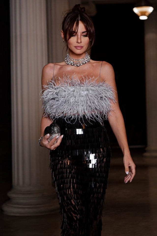 Aleyna Feather Top + Sequin Skirt Set | Dress In Beauty