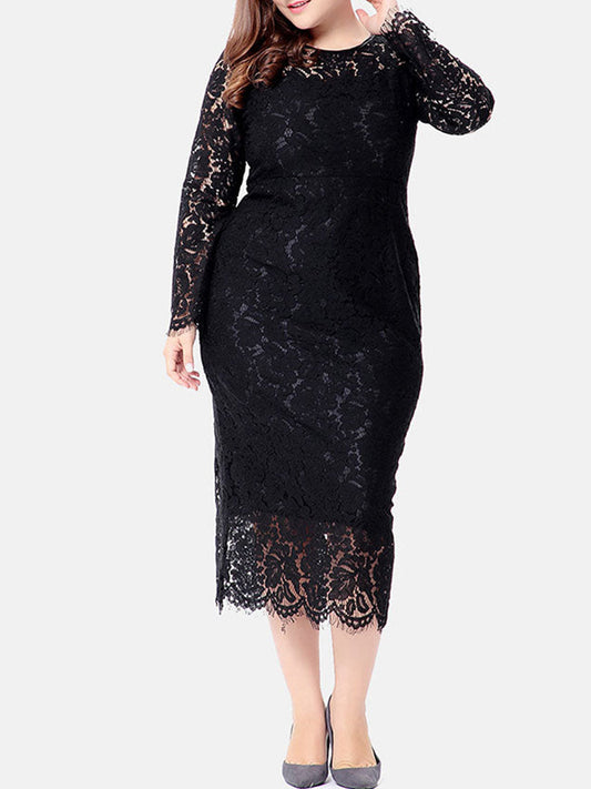 Women's Elegant Long Sleeve Lace Maxi Dress Dress