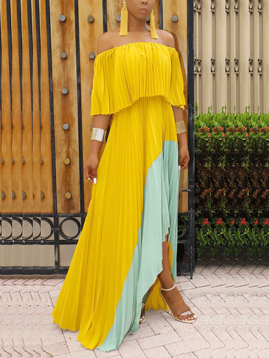 Women's Chiffon Off Shoulder Ruffle Maxi Dress Dress