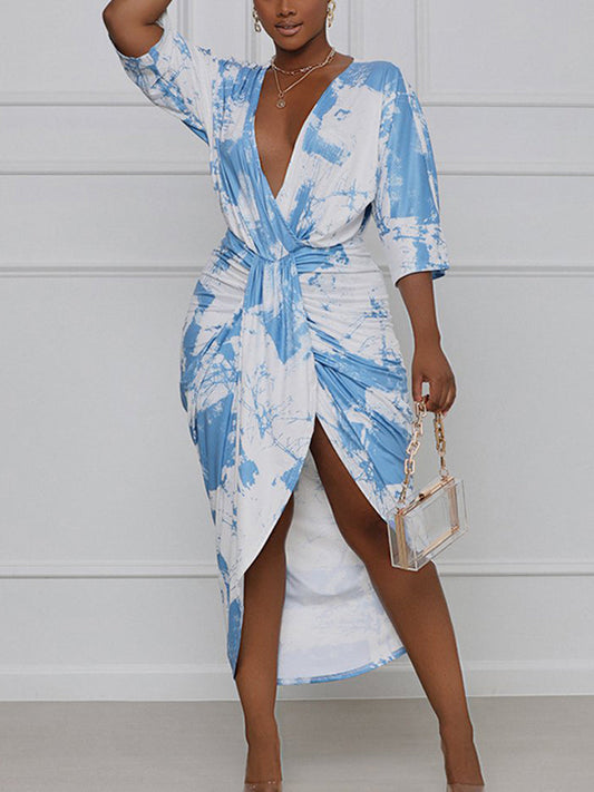 Women's Tie Dye Split Joint Fold Asymmetrical Dresses Midi Dresses women's mini dress