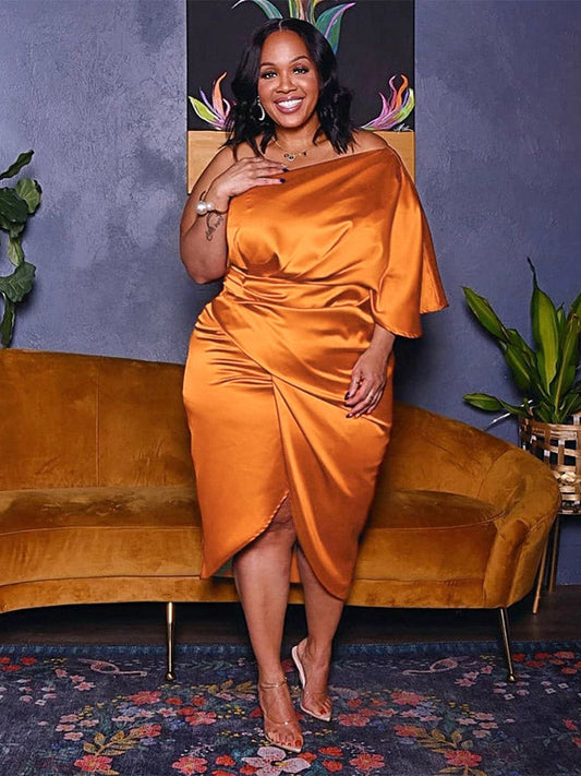 Women's Satin One shoulder Ruched Dress Midi Dresses women's mini dress