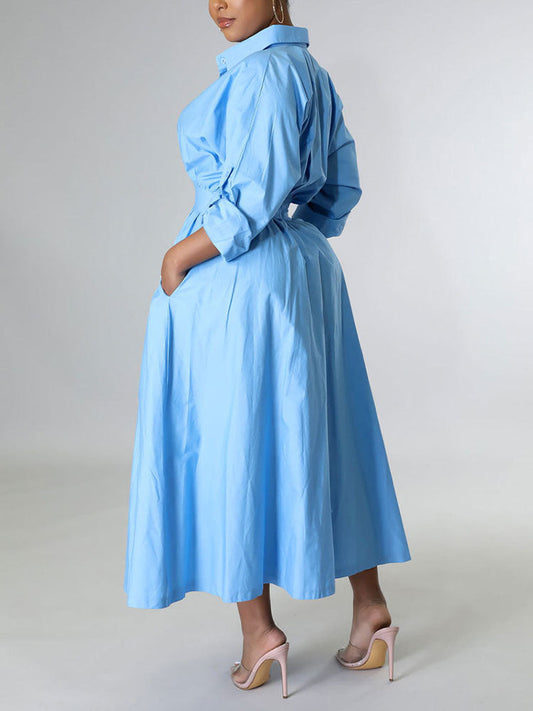 Women's Casual Solid Split Joint Shirt Dress Dress