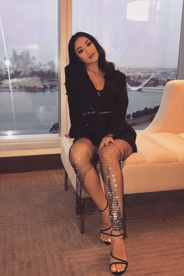 Fish Net Slit Rhinestone Pants | Dress In Beauty