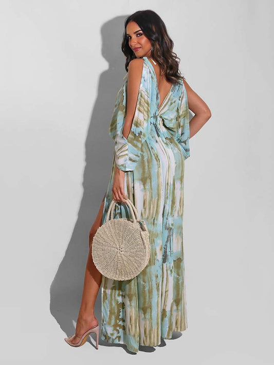 Women's Cold Shoulder Slit Maxi Dress Dress