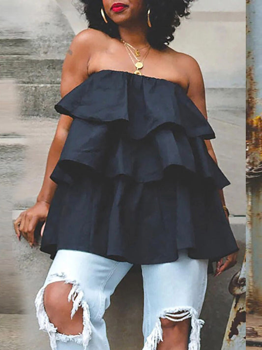 Sleeveless Ruffle Solid Blouse