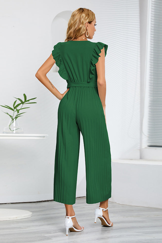 V-Neck Pleats Belted Jumpsuit | Dress In Beauty