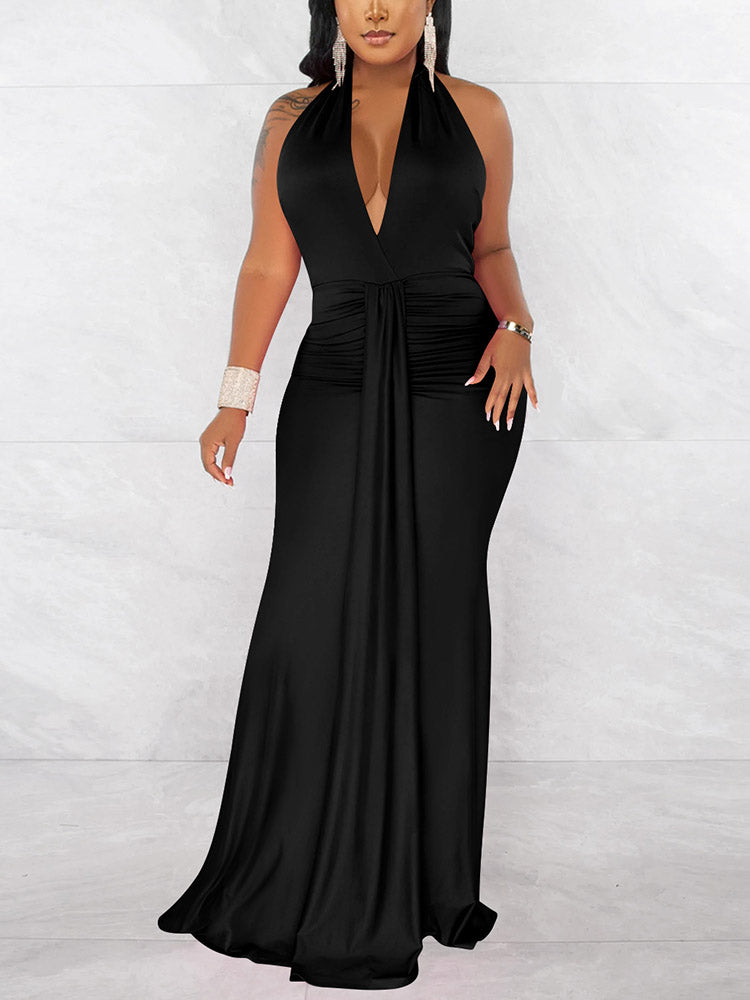 Halter Backless Ruched Dress women's dress by vivmom