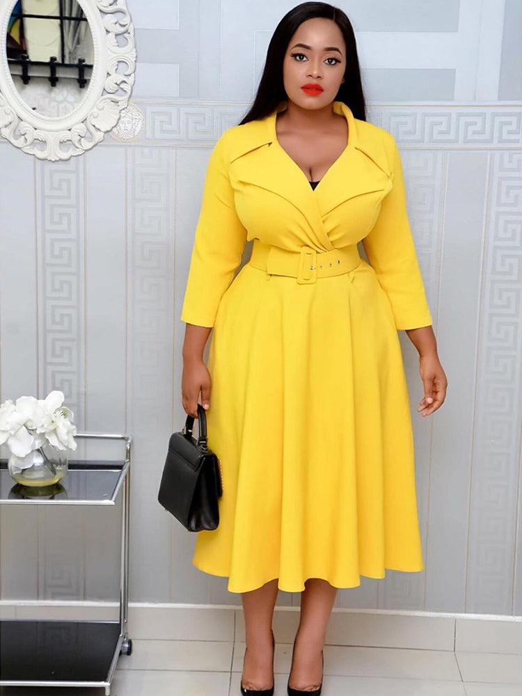 Fashoin Solid Lapel Maxi Dress women's dress by vivmom