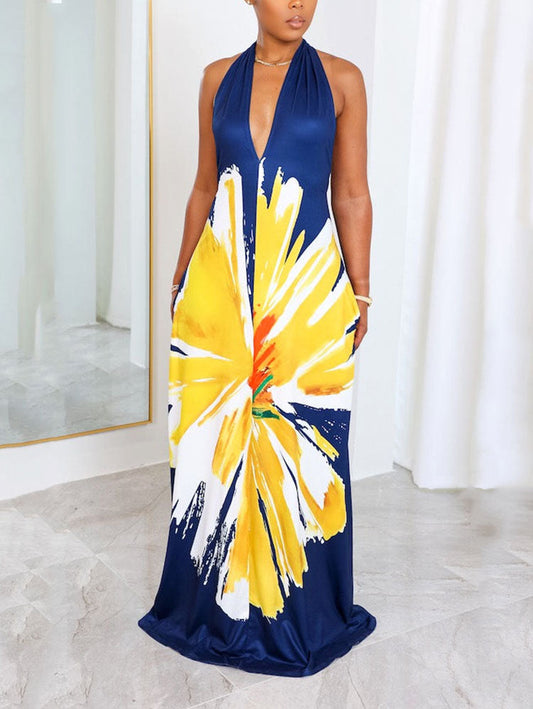 Women's Floral Halter Maxi Dress Dress