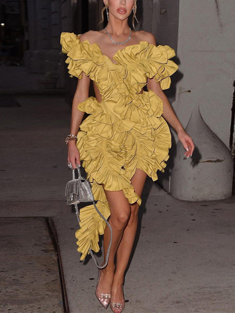 Women's nan Mini Dresses Yellow 2XL