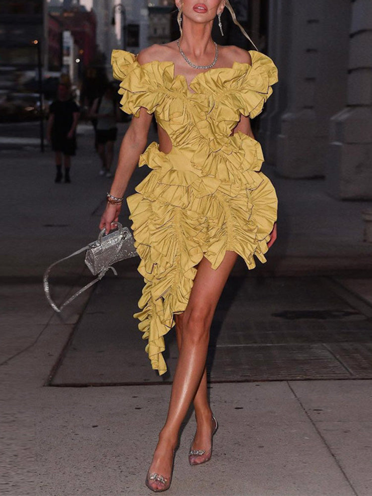 Women's nan Mini Dresses Yellow XL