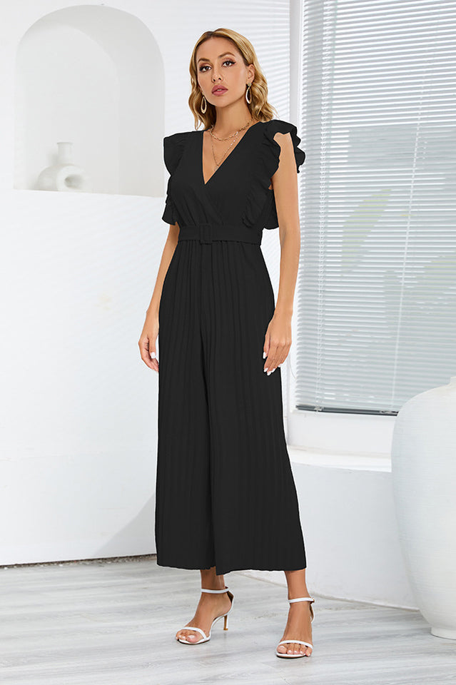 V-Neck Pleats Belted Jumpsuit | Dress In Beauty