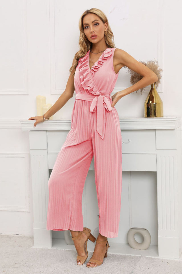 Calf Length Pleated Ruffled Jumpsuit | Dress In Beauty