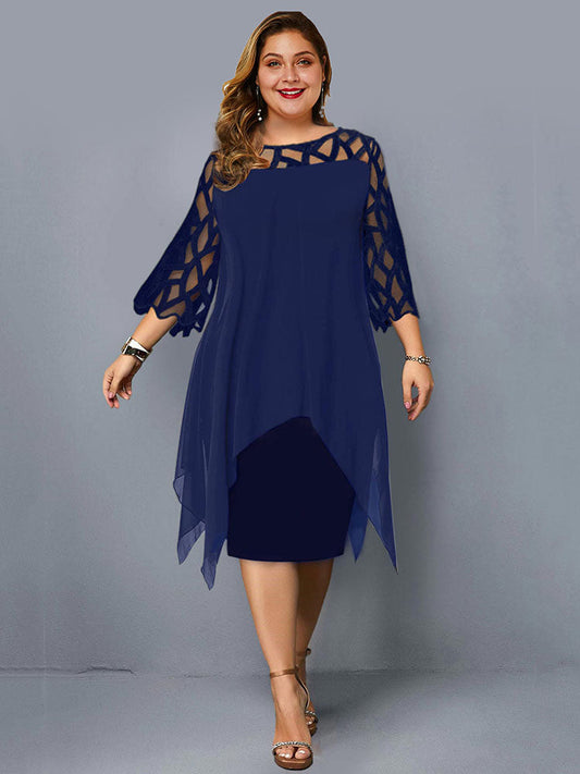 Women's Asymmetric Hem Mesh Stitching Dress Midi Dresses women's mini dress