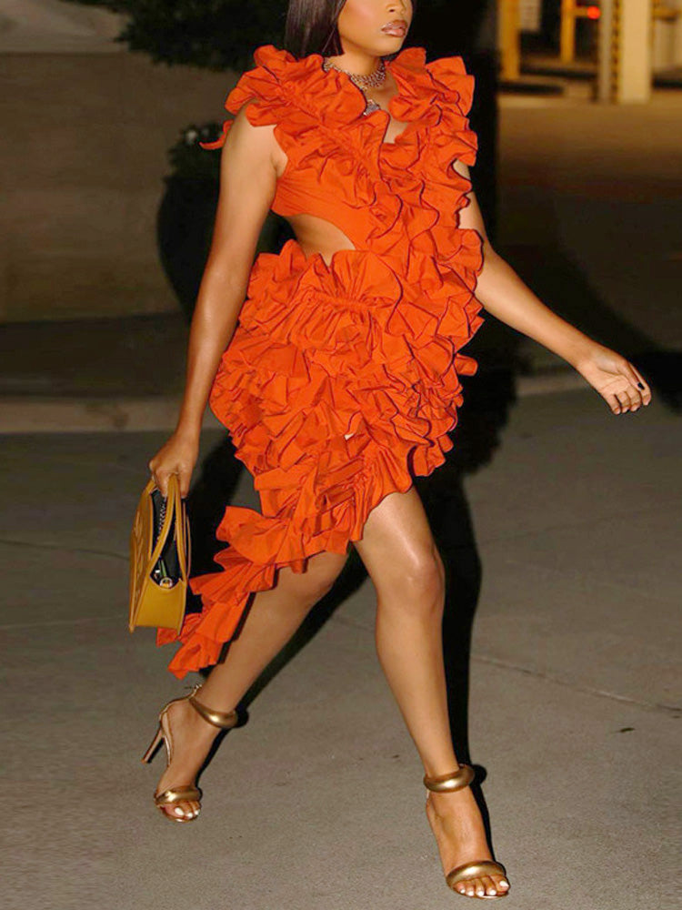 Women's nan Mini Dresses Orange XL