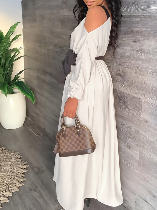 Women's Cold Shoulder Belt Maxi Dresses Dress
