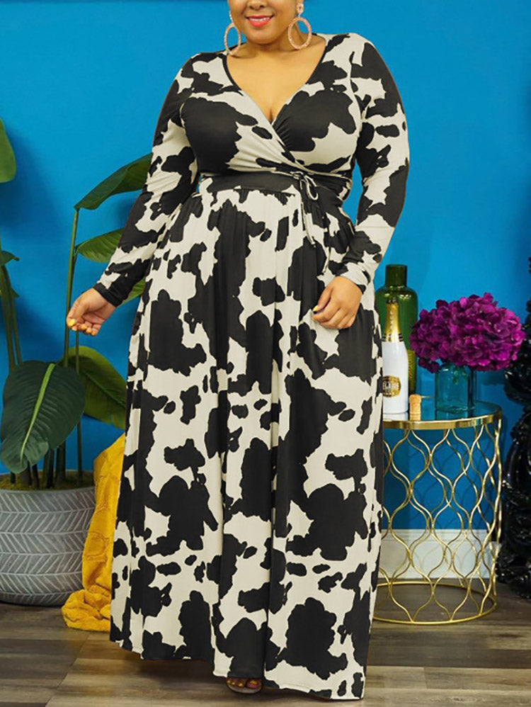 Cow Print V Neck Wrap Dress women's dress by vivmom