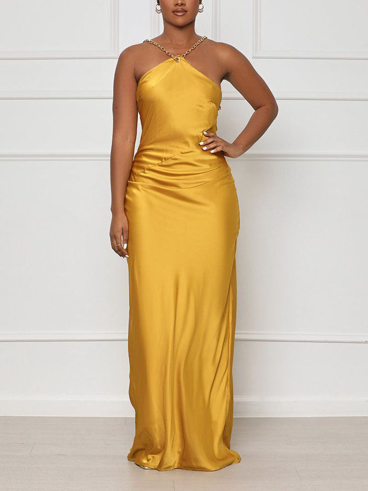 Backless Chain Halter Maxi Dress women's dress by vivmom