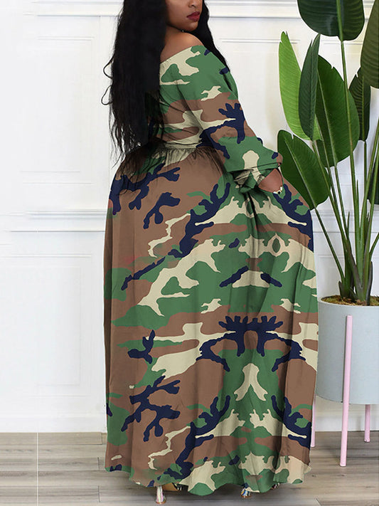 Printed Off Shoulder Slit Tops