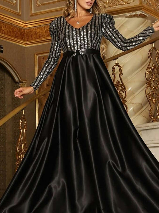 Women's Elegant Sequined Satin Dress Dress