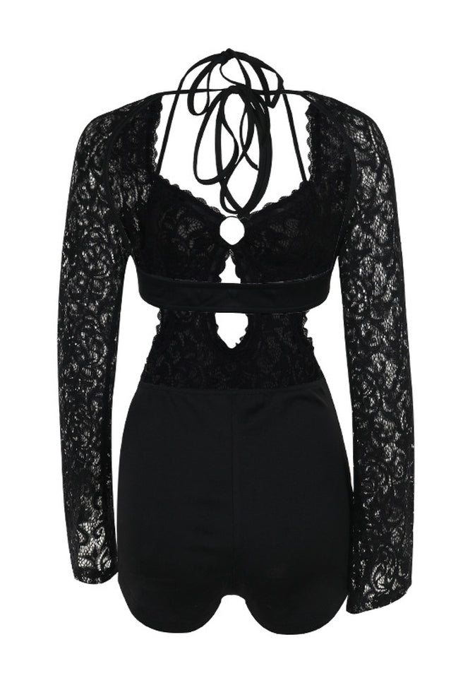 Adela Cut-Out Halter Neck Lace Playsuit | Dress In Beauty