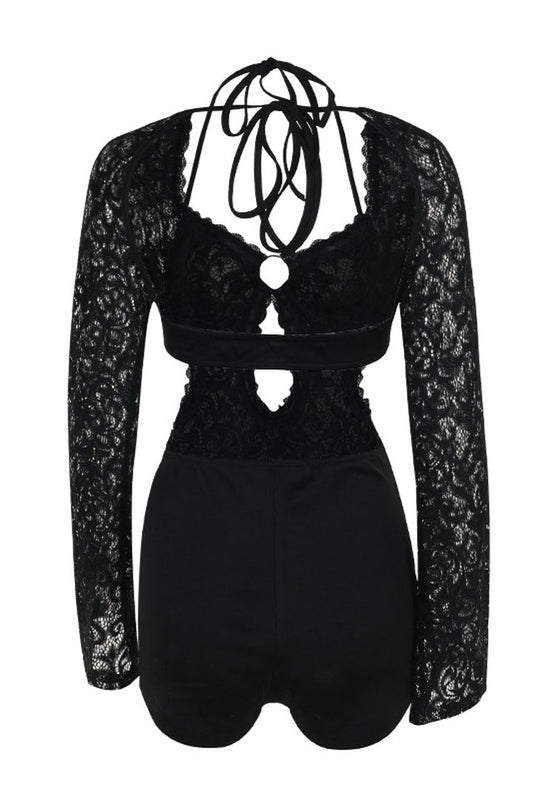 Adela Cut-Out Halter Neck Lace Playsuit | Dress In Beauty