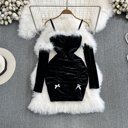 women's fashionable christmas furry patchwork bodycon dress with sleeves bodycon dresses