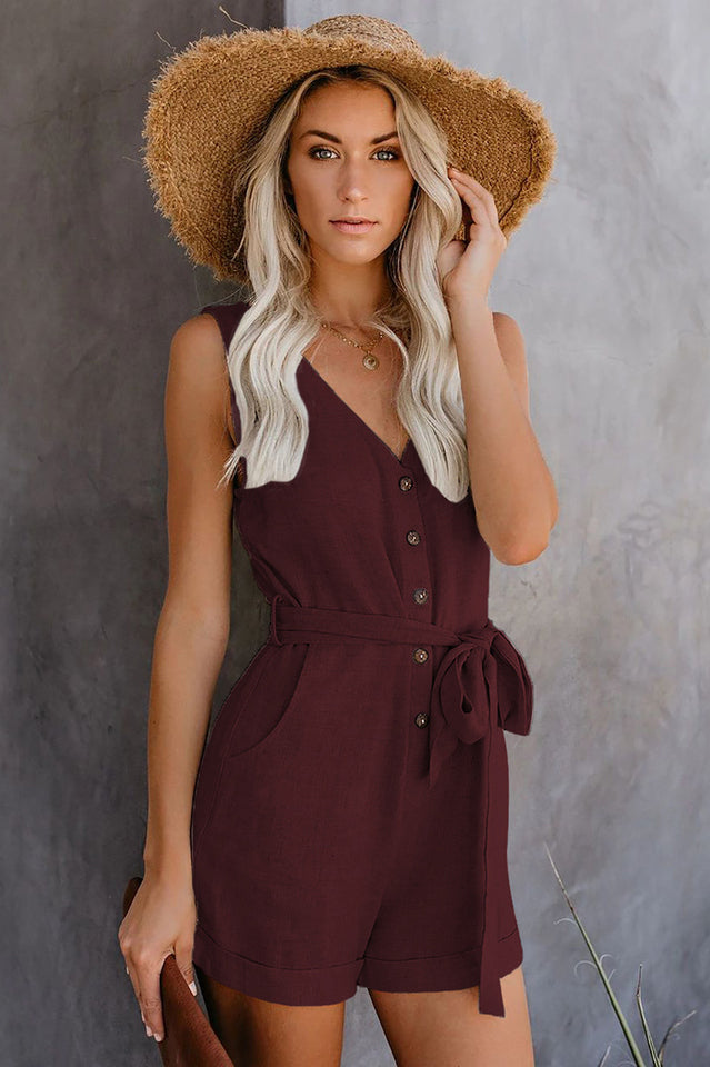 Front Tie Knot Solid Romper | Dress In Beauty