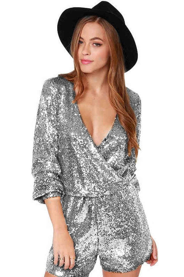 Deep V Sequin Shining Romper | Dress In Beauty
