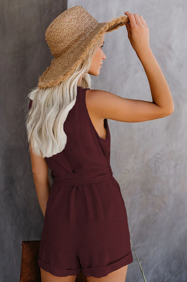 Front Tie Knot Solid Romper | Dress In Beauty